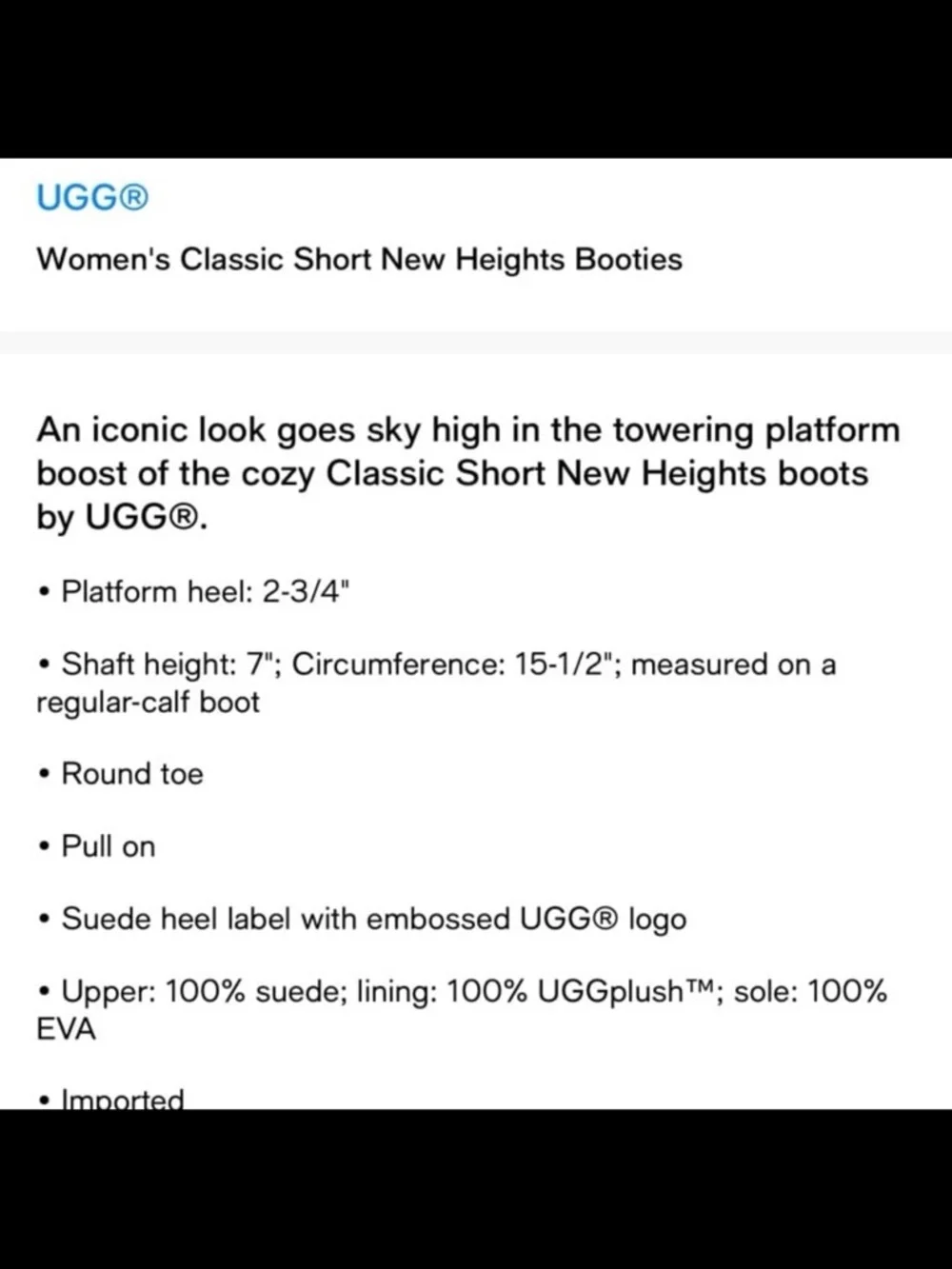 UGG Women's classic short new heights bootie’s size 7